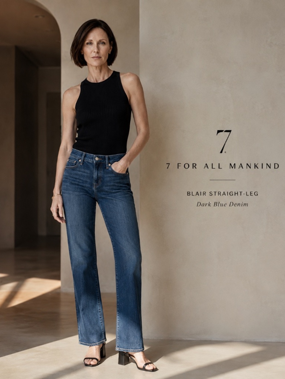 7 For All Mankind “Blair” Straight-Leg Jeans — Size 26 — Dark Blue.